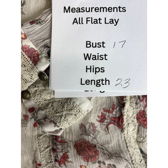 Anthropologie Boho Blouse tiny floral crinkle chiffon lace trim poet sleeve S - Picture 14 of 14